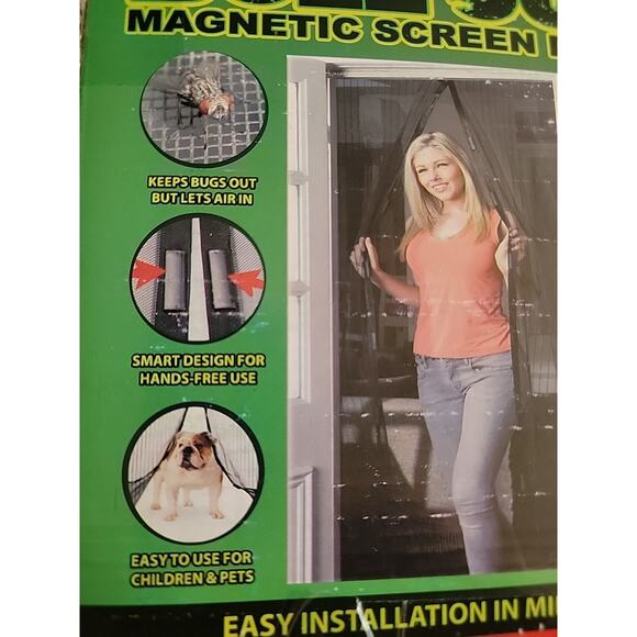 BuzzOut Deluxe Hands Free Magnetic Screen Door 83" x 39" Black - Picture 1 of 3